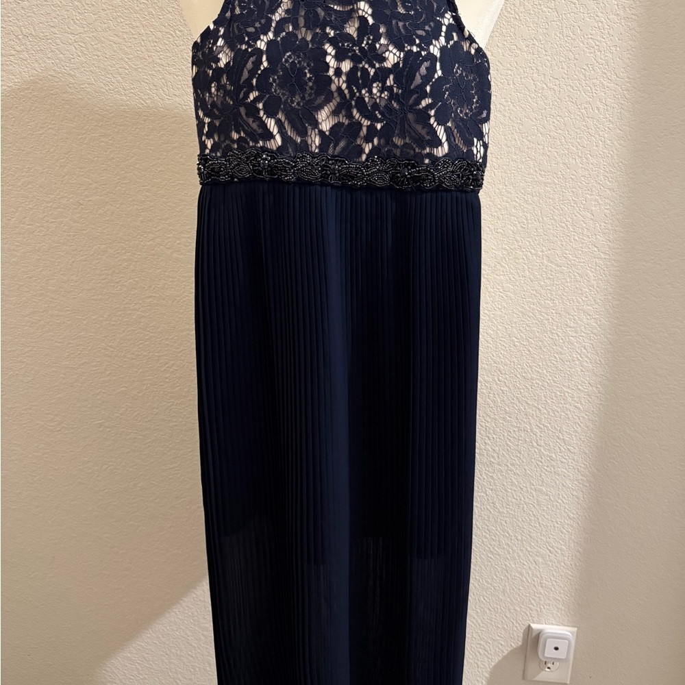 Rare Editions Navy and Black Lace Formal Dress